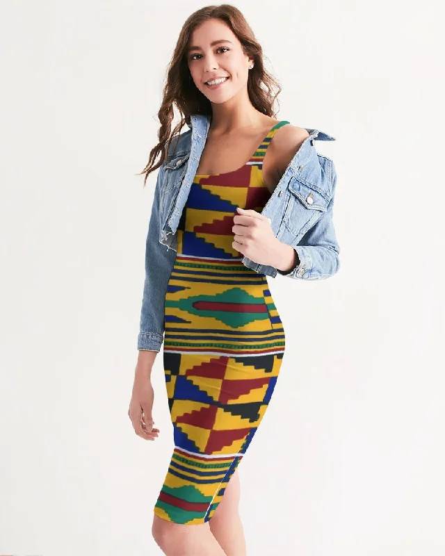 AKH African Kente Cloth Women's Midi Bodycon Dress