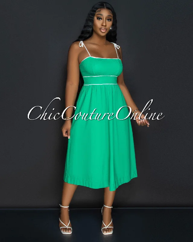 Aretha Green White Trim Midi Dress