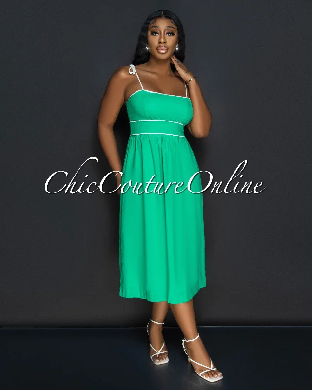 Aretha Green White Trim Midi Dress