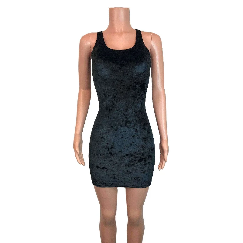 Black Crushed Velvet Bodycon Dress