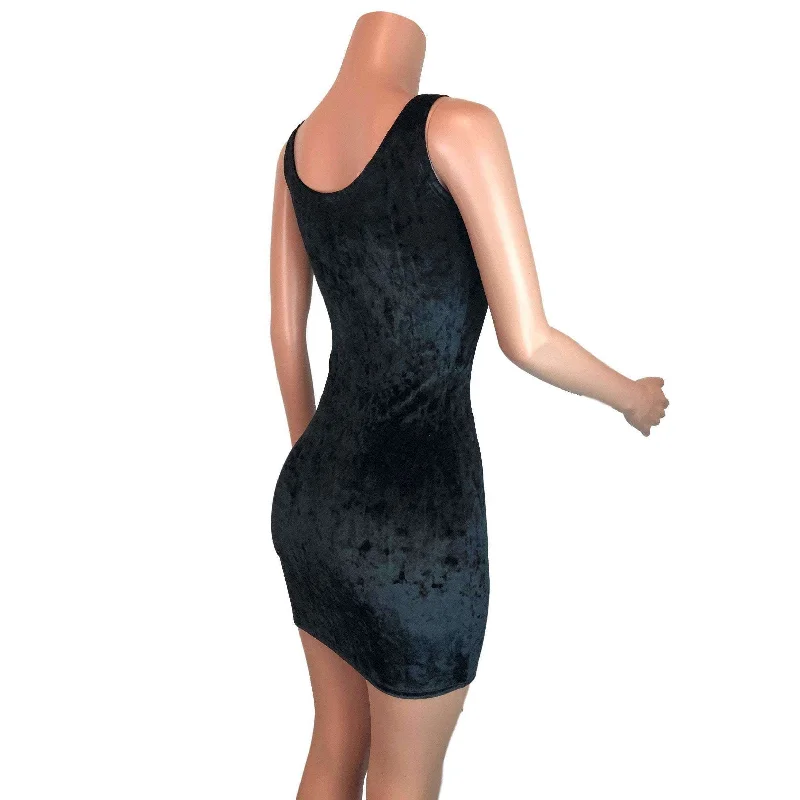 Black Crushed Velvet Bodycon Dress