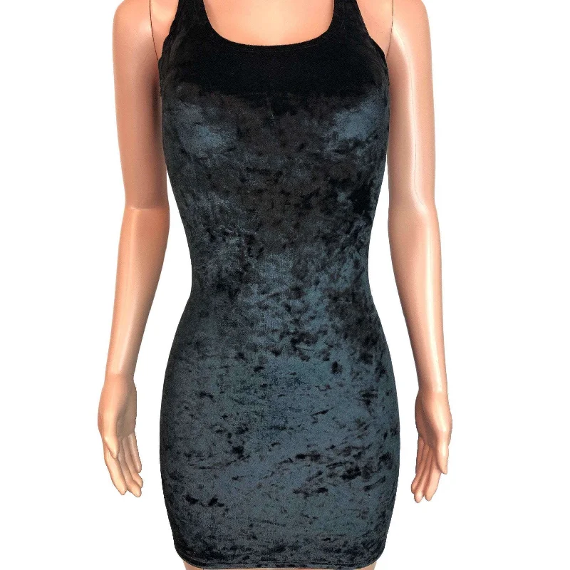 Black Crushed Velvet Bodycon Dress