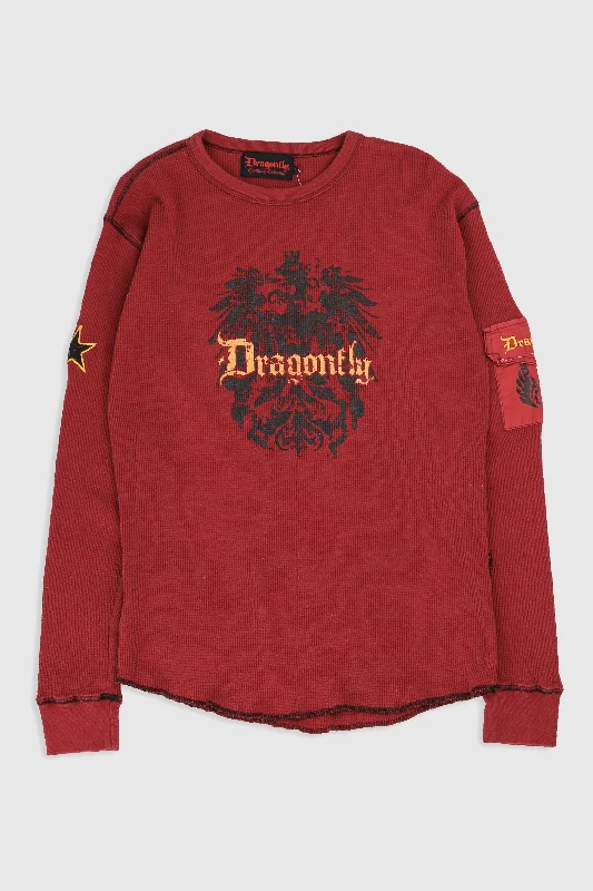 Deadstock Dragonfly Longsleeve Waffle Knit Tee - L, XL