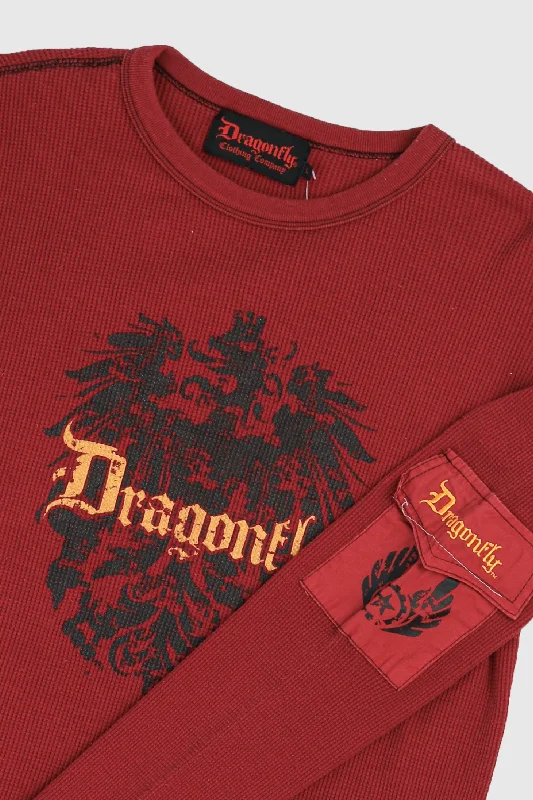 Deadstock Dragonfly Longsleeve Waffle Knit Tee - L, XL