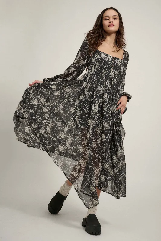 High Spirits Floral Chiffon Handkerchief Maxi Dress