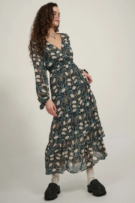 Jardin Nouveau Floral Chiffon Tiered Maxi Dress