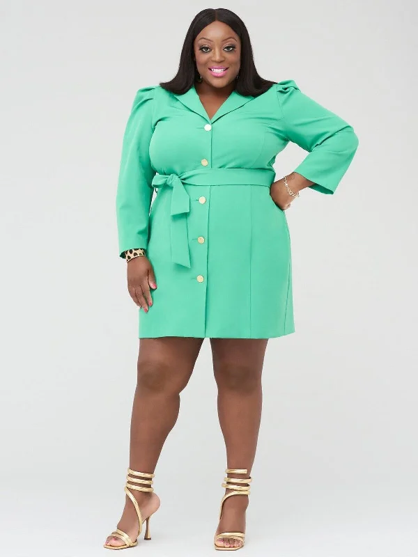 Judi Love Belted Tailored Blazer Dress – Green. UK 16