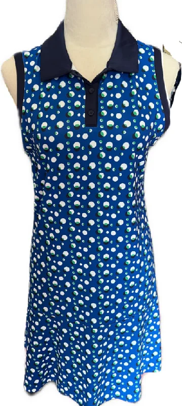 Lillie Green Blue & Navy Dot print Golf Dress Size M