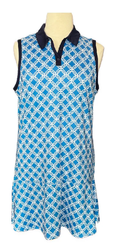 Lillie James Sky Blue & White Print Golf Dress Size XL