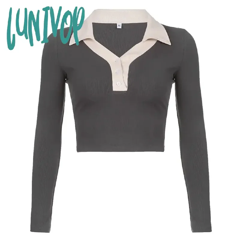 Lunivop Casual Basic Knit Korean Clothes Long Sleeve Crop Tops Skinny Autumn T Shirt Women  T Shirt Femme été Grande Taille