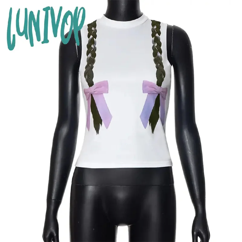 Lunivop Y2k 2000s Tops Braid Print Sleeveless Graphic T Shirts Summer 2024 Tank Top Streetwear Womans Clothing