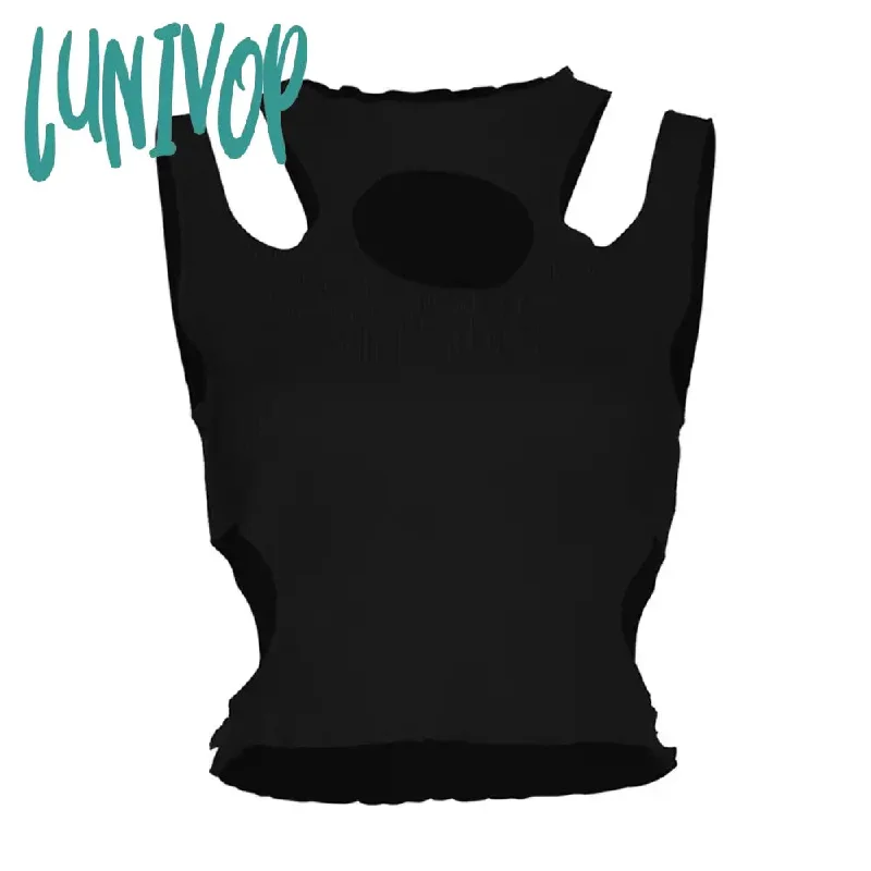 Lunivop Y2k Streetwear White Cut Out Women T Shirt Sleeveless Slim T Shirts Female Clothing Summer Fashion Crop Top Women Camisetas