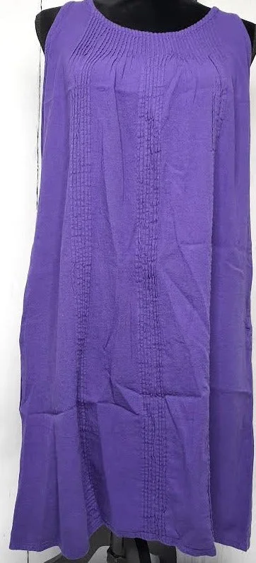 Dress-Short-Sleeveless With Pleats-2 Pockets-Purple-Women's S1202