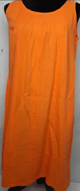 Dress-Short-Sleeveless With Pleats-2 Pockets-Orange-Women's S-1202