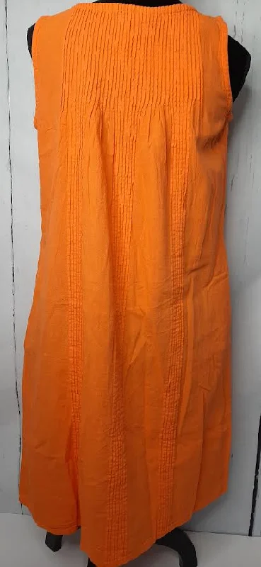 Dress-Short-Sleeveless With Pleats-2 Pockets-Orange-Women's S-1202