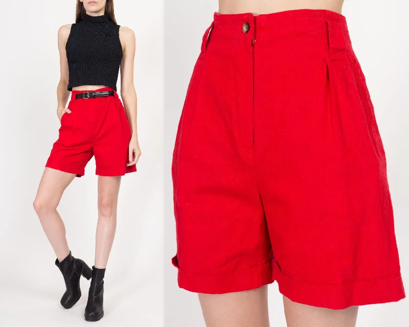 Medium 80s Red High Waisted Linen Blend Shorts 28""