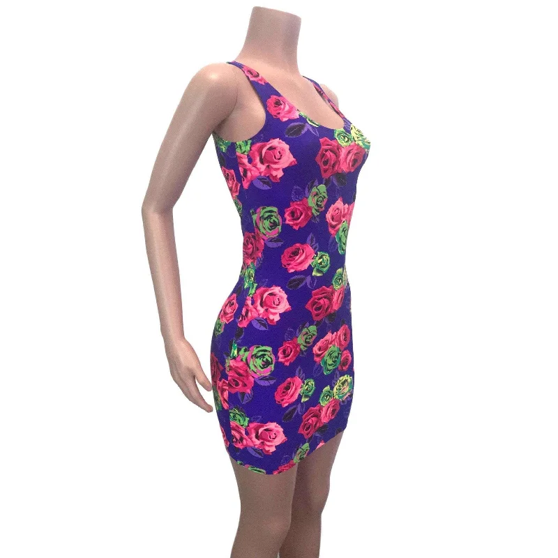 SALE - Neon Rose Floral Bodycon Dress - Limited Sizes