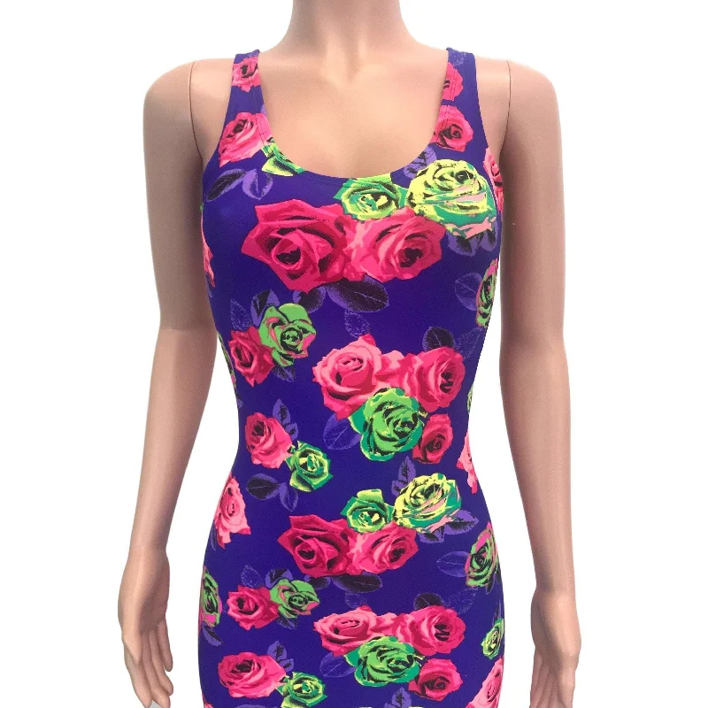 SALE - Neon Rose Floral Bodycon Dress - Limited Sizes