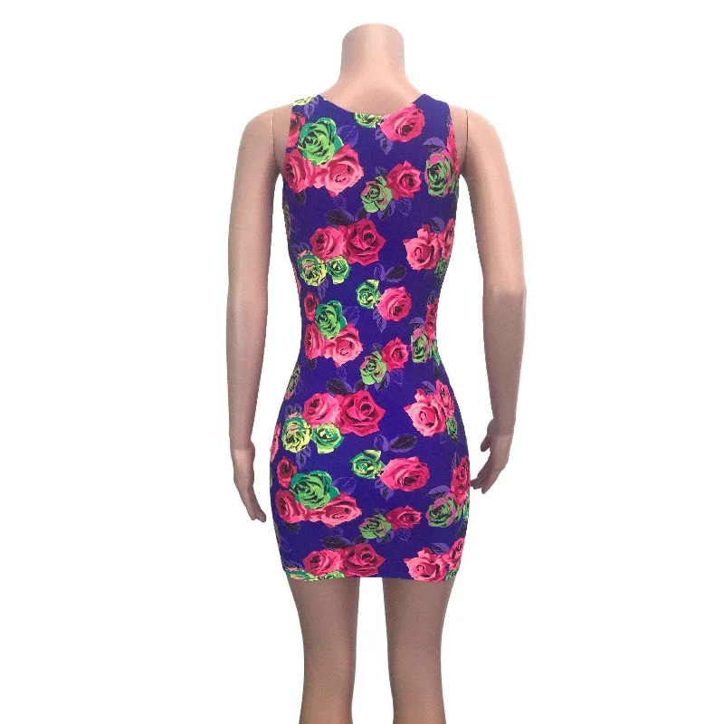 SALE - Neon Rose Floral Bodycon Dress - Limited Sizes