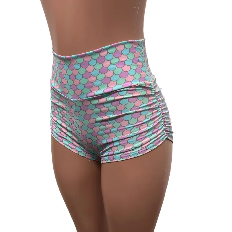 Pastel Mermaid Ruched Booty Shorts - Choose Low-Rise, Mid-Rise, Or High-Waist