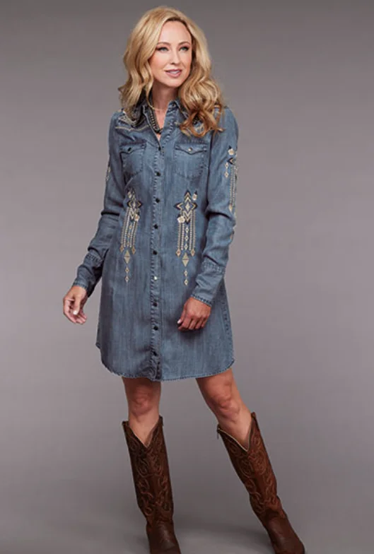 Roper Women's Lily Denim Embroidered Shirt Dress