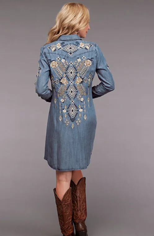 Roper Women's Lily Denim Embroidered Shirt Dress