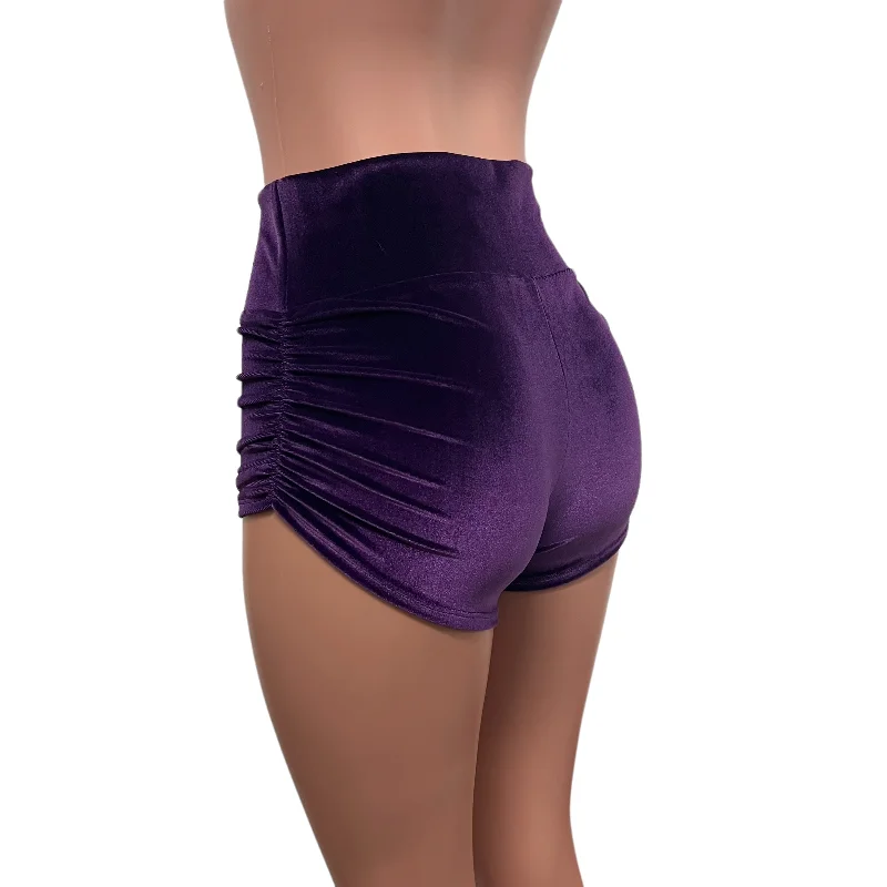 Ruched Booty Shorts - Purple Velvet