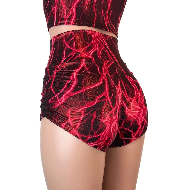 Ruched Booty Shorts - Red Lightning Scrunch Shorts