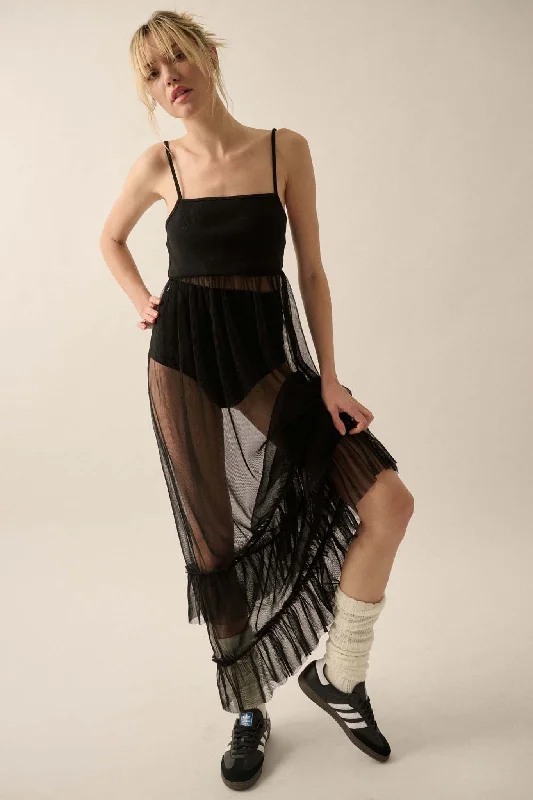 Tulle Kit Sheer Ruffled Tulle Maxi Dress