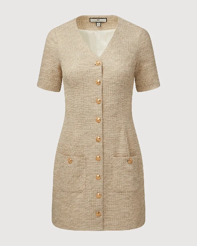 Tweed V-neck Mini Dress