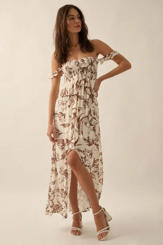 Windswept Petals Floral Off-Shoulder Maxi Dress