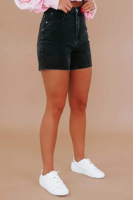 Daily Wear Denim Mom Shorts, Black