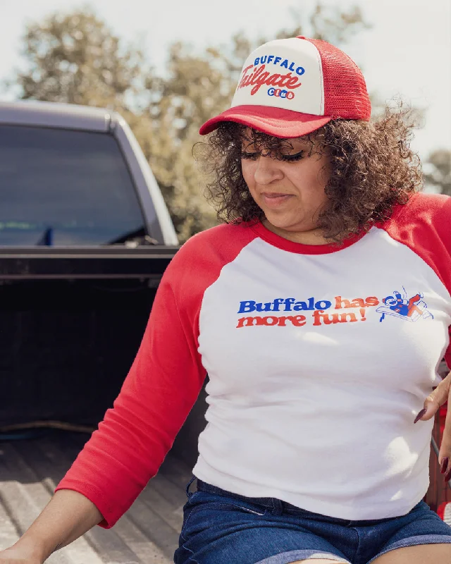 Women's Buffalo Has More Fun! Red & White Baby Tee