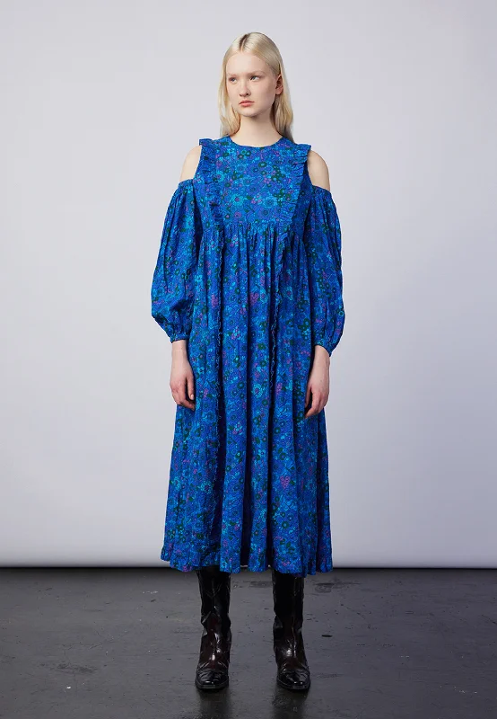 Wren Textured Floral Maxi Dress - Blue