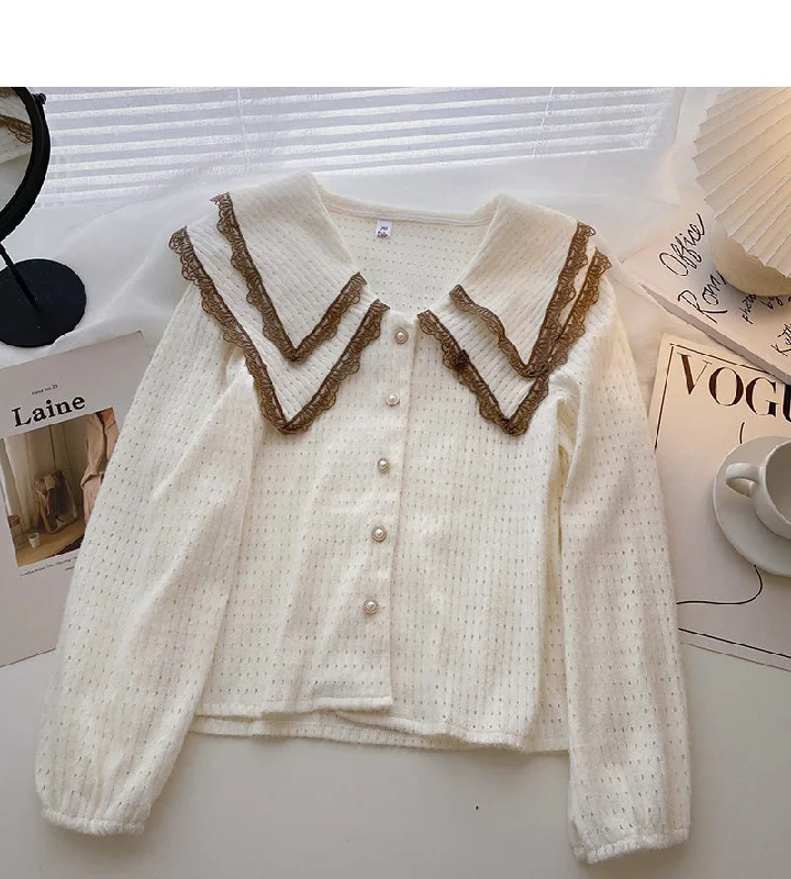 Baby collar design shirt Lace Long Sleeve Top  6336