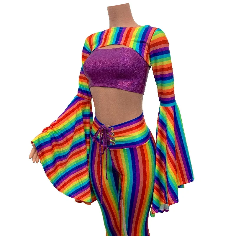 Bell Sleeve Bolero Top - Rainbow Stripe