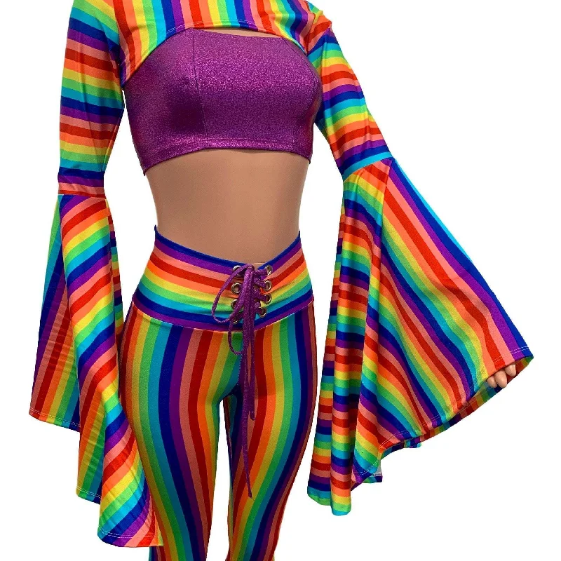 Bell Sleeve Bolero Top - Rainbow Stripe