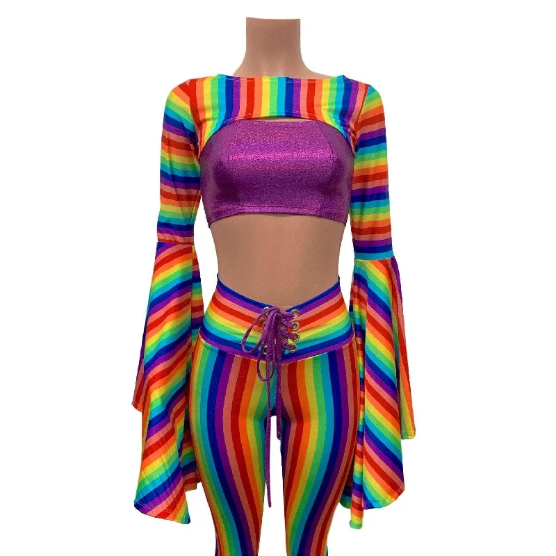 Bell Sleeve Bolero Top - Rainbow Stripe