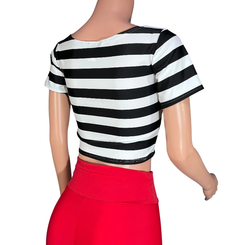 Black & White Striped Short Sleeve Crop Top - Spandex Cropped Shirt for Eras Tour