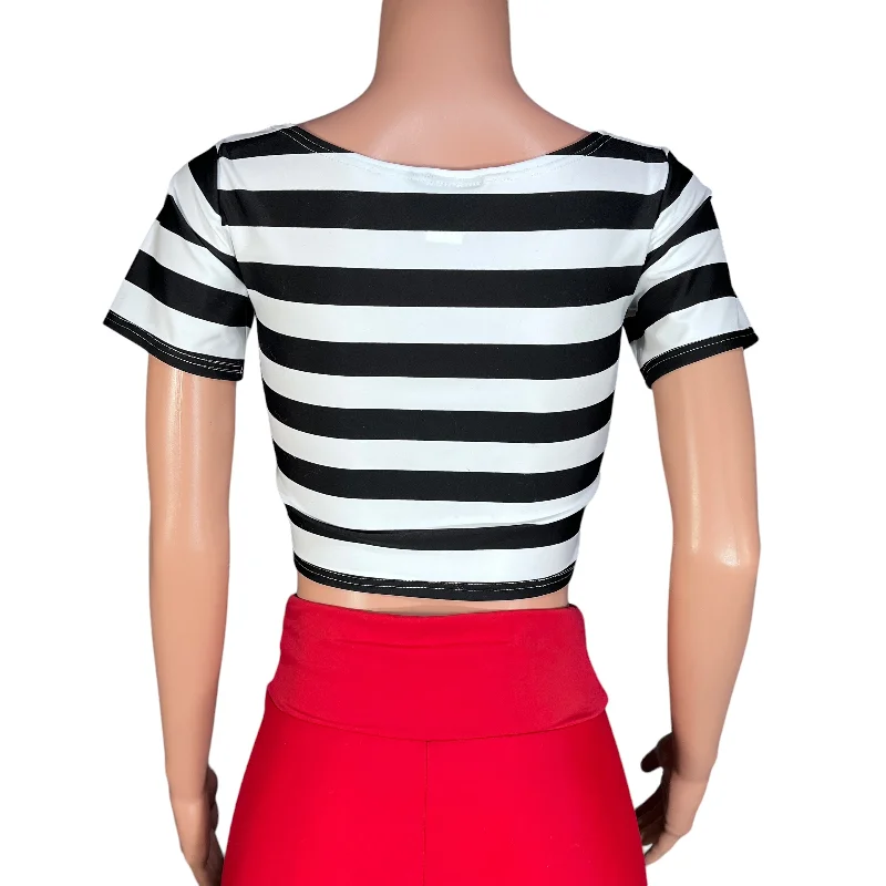 Black & White Striped Short Sleeve Crop Top - Spandex Cropped Shirt for Eras Tour