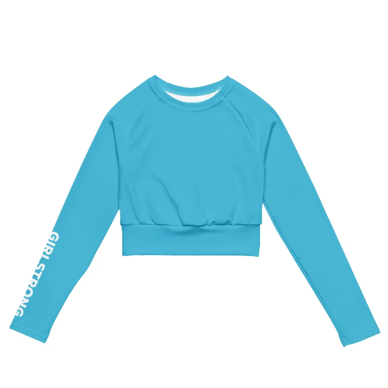 THE ESSENTIAL LONG SLEEVE FITTED CROP TOP BRIGHT BLUE