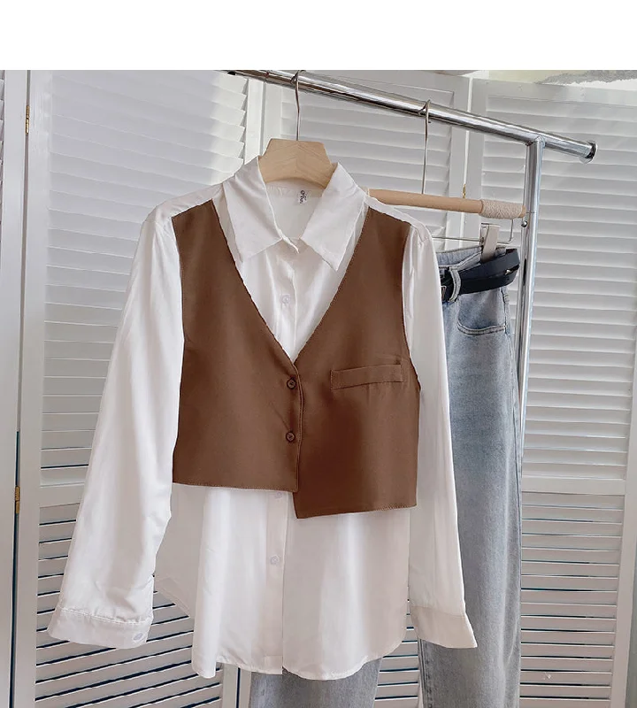 Lazy irregular stitching long sleeve shirt design fake two pieces  6358