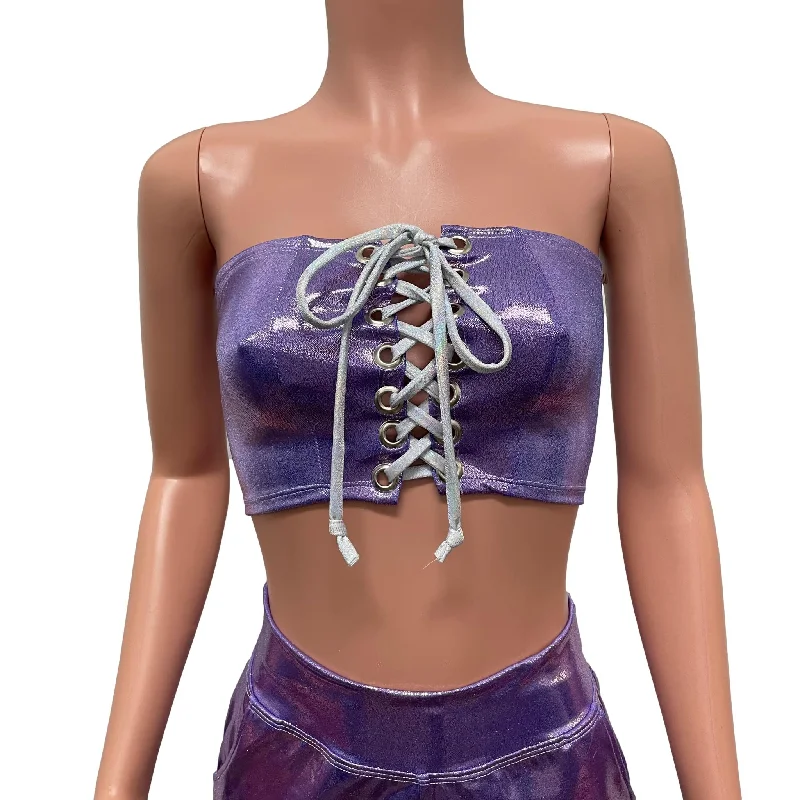 SALE - SMALL ONLY - Lilac Mystique w/ Silver Lace-Up Tube Top Bandeau