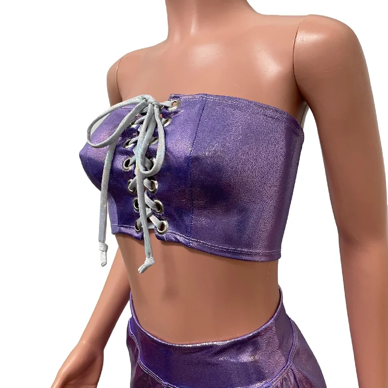 SALE - SMALL ONLY - Lilac Mystique w/ Silver Lace-Up Tube Top Bandeau