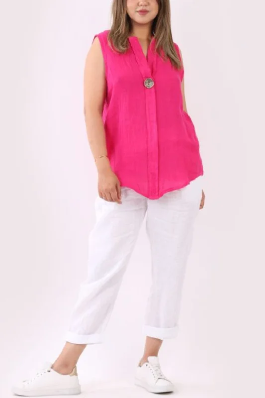 Linen Sleeveless Long Top - Fuchsia