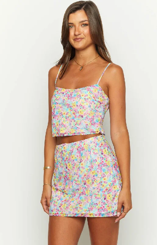 Milliana Painted Floral Pink Crop Top