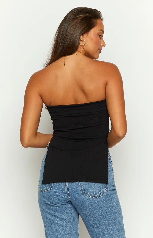 Mordani Black Knit Strapless Top