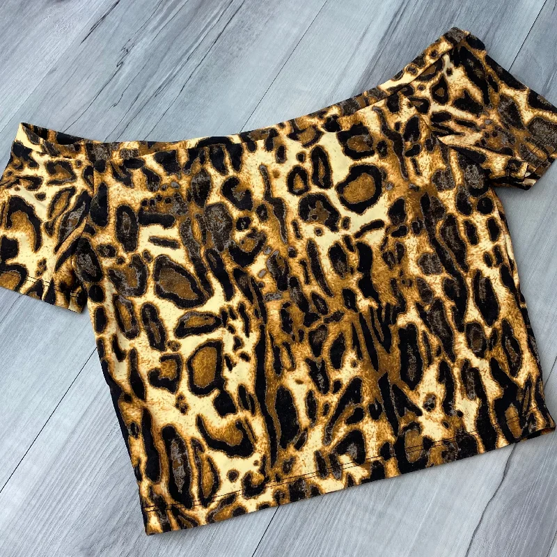 SALE - Cropped Cold Shoulder Top - Leopard