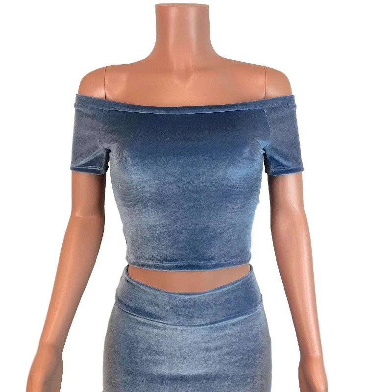 SALE - XS ONLY - Cold Shoulder Top - Smoky Blue Velvet