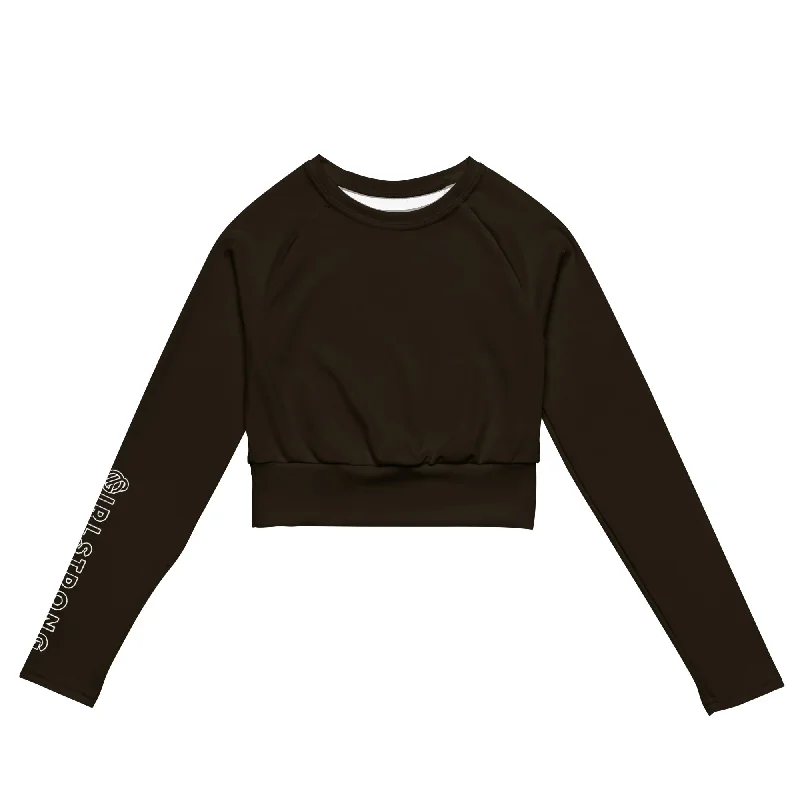 THE ESSENTIAL LONG SLEEVE FITTED CROP TOP ESPRESSO